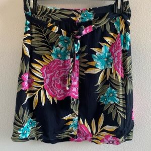 Billabong Floral Mini Skirt with Buttons and Tie Waist